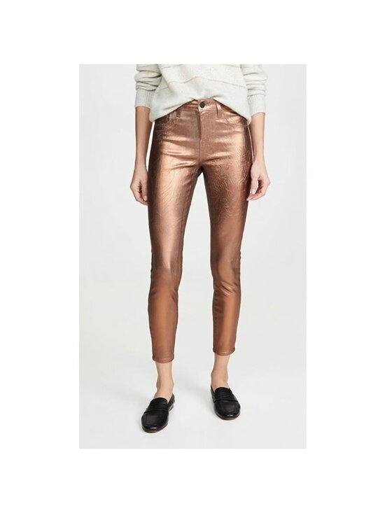 L'AGENCE Denim - NWT L'Agence Margot in Pine Bark Bronze Foil Crackle High Rise Skinny Jeans 26